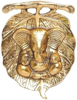Decorative Metal Ganesha Wall Hanging Gold-Toned Hindu Deity Sculpture