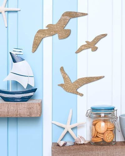 Putuo Decor 3 Pcs Wooden Seagull Wall Art