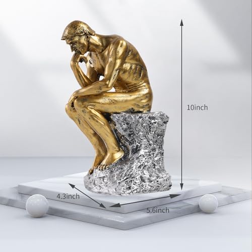Golden Bronze Thinker Statue Desk Decor Sculpture