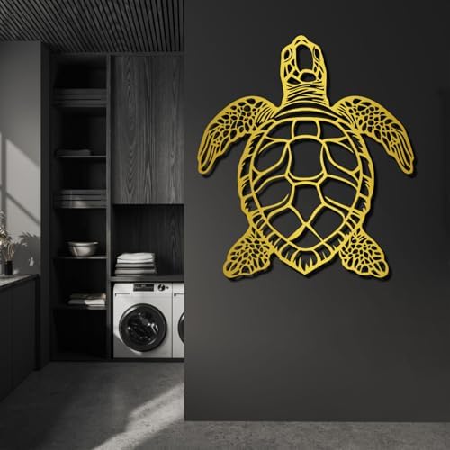 Gold Metal Sea Turtle Wall Art 19x17 Inches