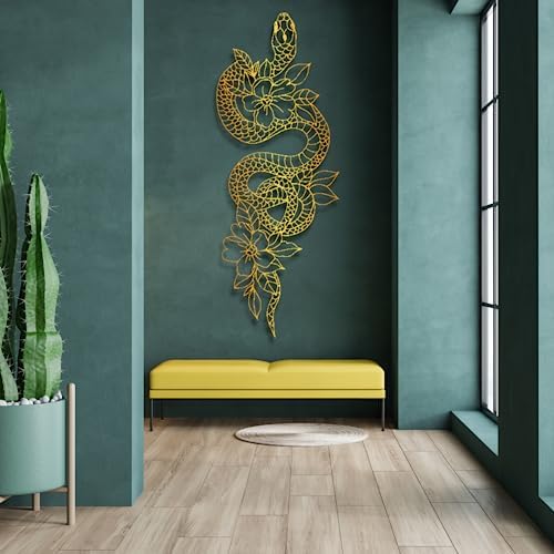 Fayholy Gold Snake and Flower Wall Sculpture