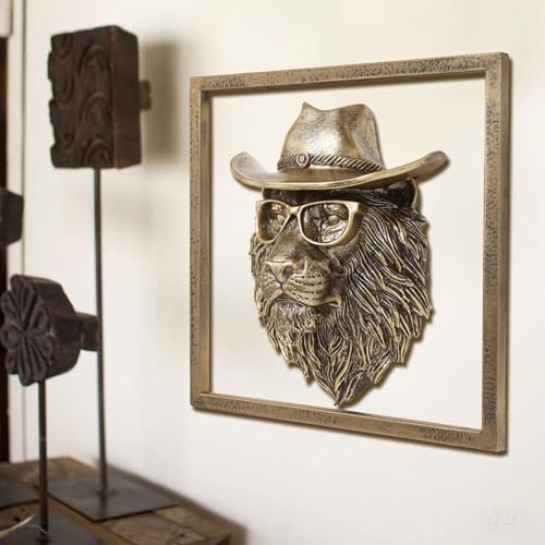 JJALIGHTS Exquisite Resin Lion Wall Sculpture with Gift Frame