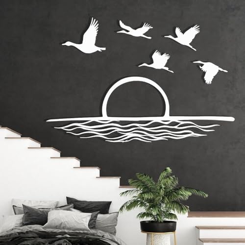 DuiDuiQ Large Metal Seagull Wall Art - Coastal Sunset Scene