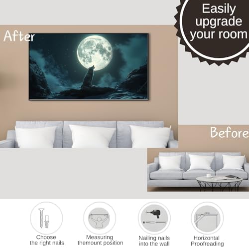 Lumwif Wolf Wall Art Black Metal Frame 30x17