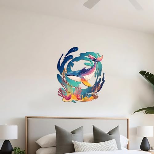 Metal Whale Shark Wall Sculpture with Coral Reef Decor