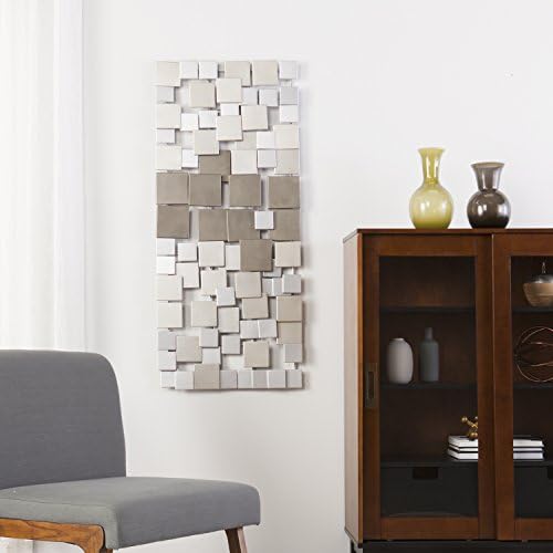 SEI Furniture Wavson Wall Sculpture Geometric Design Unique Wall Art Silver 47 x 225