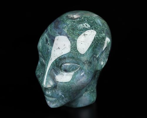 Skullis Crystal Skull Sculpture Green Moss Agate