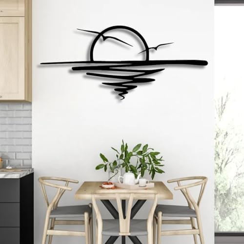 Sunrise and Seagulls Metal Wall Decor 35x16 Black