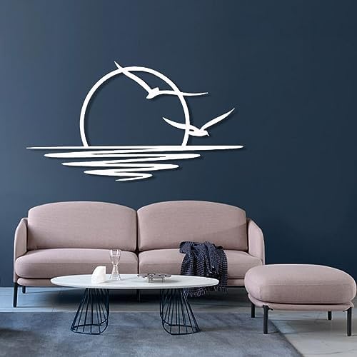 Sunrise Metal Wall Art Coastal Seagull Decor Black Modern Wall Hanging