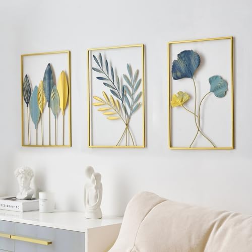 Funterest Gold Leaf Wall Decor Set of 3 Modern Wall Art