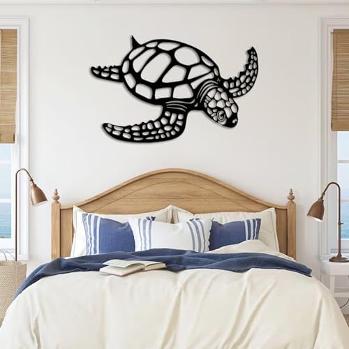 Metal Turtle Wall Art - 24x16in White Ocean Decor for Home