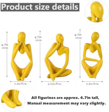 Yellow Blue Thinker Statue Set of 3 - Modern Sculpture Decor