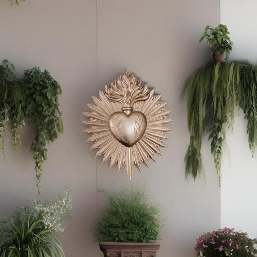 wsmart Sacred Heart Wall Decor - Vintage Gold Resin Catholic Statue