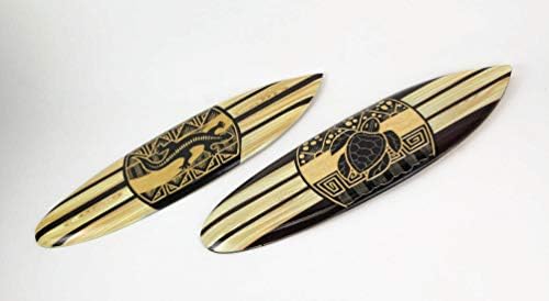 Set of 2 Hand Carved Wood Surfboards Tiki Decor Wall Sculptures