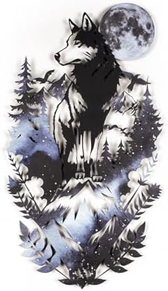 Colored Metal Wolf and Nature Wall Art 21x37 Inches