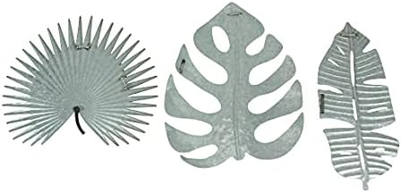 Zeckos 3 Piece Antiqued Green Metal Tropical Leaf Wall Sculptures