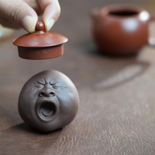Funny Yawning Face Tea Pet Zisha Handmade Purple Clay Statue