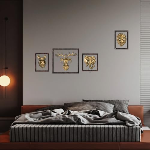 HUYIENO 4PK Animal Head Wall Decor with Gold Frame