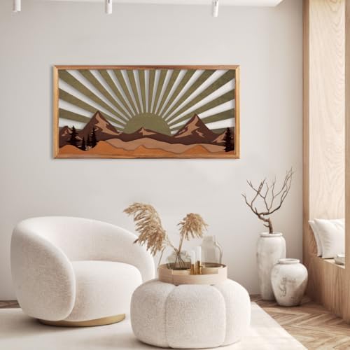 IARTTOP 16x32 Inch Mountain Wood Wall Decor Framed