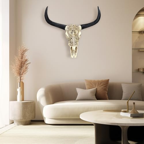 Ysjndasm Longhorn Cow Skull Wall Decor 31x24x7 Inch White