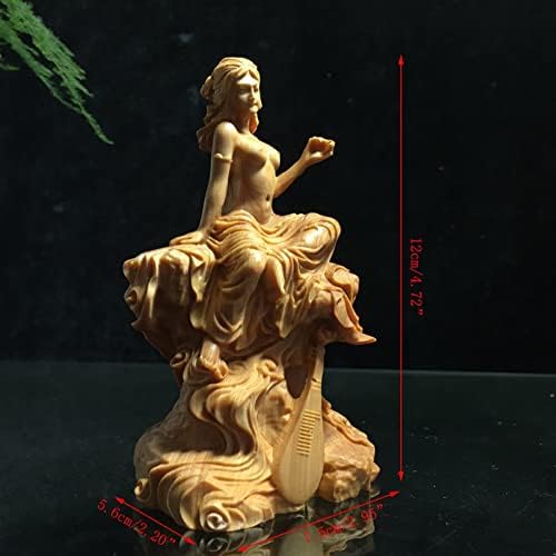 Lute Girl Statue Solid Wood Decor Figurine