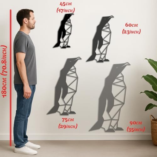 BONPERLA Geometric Penguin Wall Art - Modern Black Metal Decor