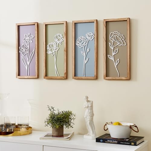 HKBS 3D Flower Wall Art Set of 4 Decor
