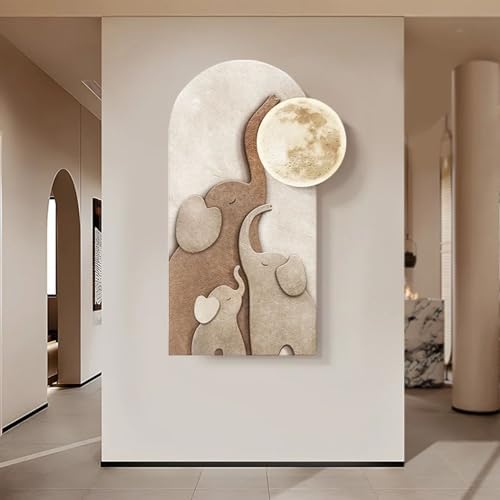 Homary 315 Inch LED 3D Acrylic Wall Sculpture Elephant Moon Art Decor