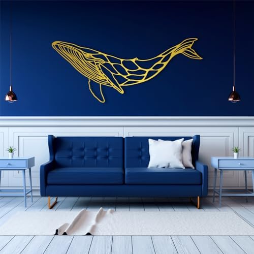 Whale Metal Wall Decor Blue Whale Art 41x18 Inch Wall Sculpture