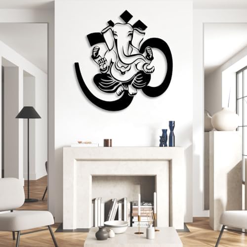 Ganesha Metal Wall Decor Bohemian Style 23x24 Inch Black