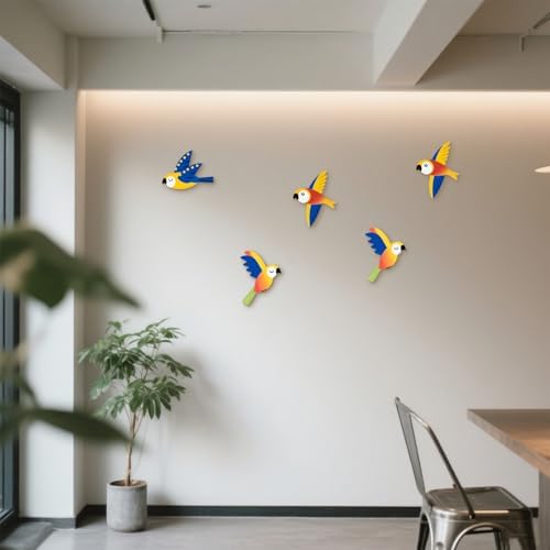 Qigfucm 5pcs Wooden Parrot Wall Art Decor