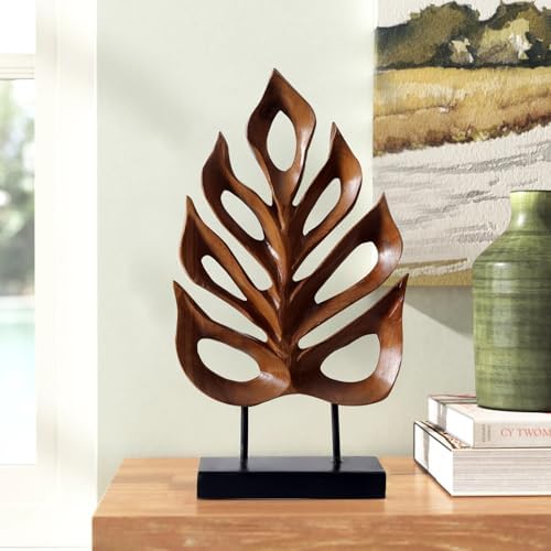 JOLLYMER Leaf Teak Sculpture Home Decor