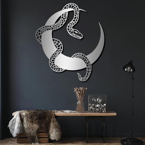 Gothic Snake and Moon Wall Sculpture 19x16 Metal Wall Art
