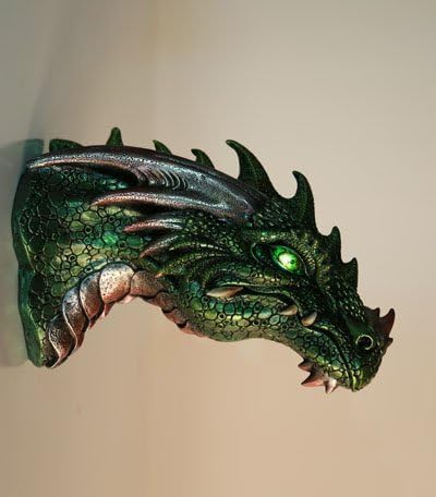 Medieval Times Green Dragon Wall Plaque with LED Eyes Home Decor