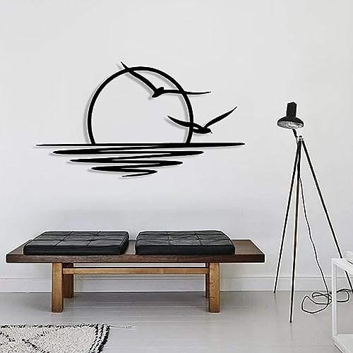 Sunrise Metal Wall Art Coastal Seagull Decor Black Modern Wall Hanging