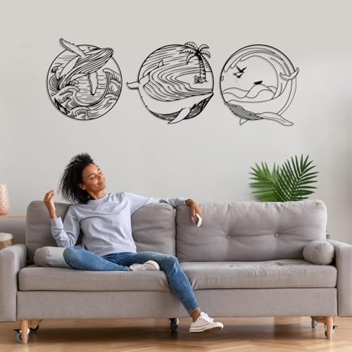 3 Pieces Whale Metal Wall Art Set - Silver Modern Decor Wall Sculptures