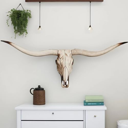Faux Longhorn Skull Wall Decor - Handmade Taxidermy Bull Head Wall Hanging