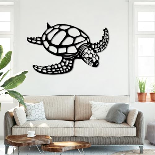 Metal Turtle Wall Art - 24x16in White Ocean Decor for Home