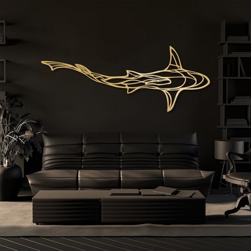 Shark Metal Wall Art - Nautical Decor 14x35 Inch