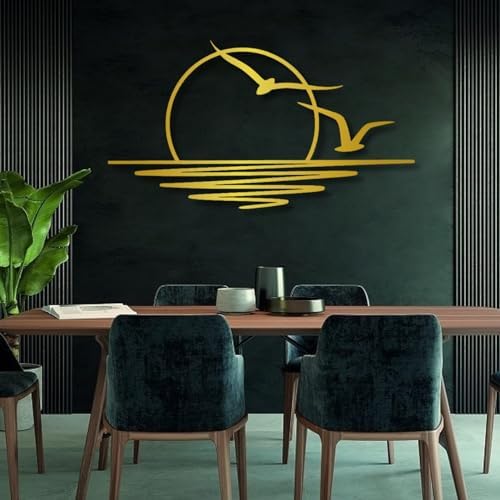 Sunrise Metal Wall Art - Seagulls Sunset Decor Black 30x16 Inch