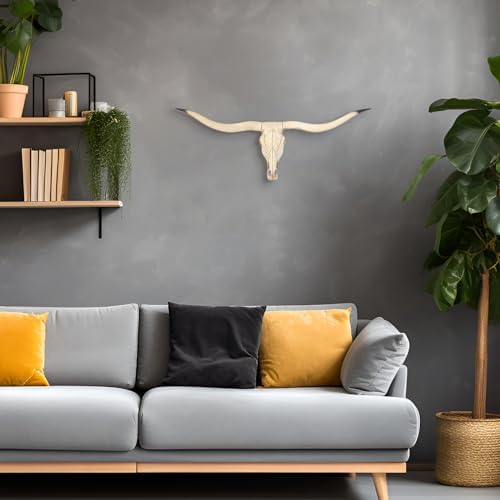 ZHANYUN Long Horn Cow Skull Wall Decor Beige