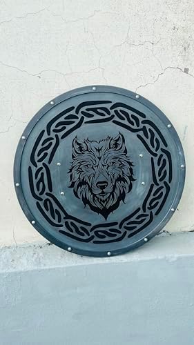 Medieval Viking Shield Wall Decor with Wolf Design