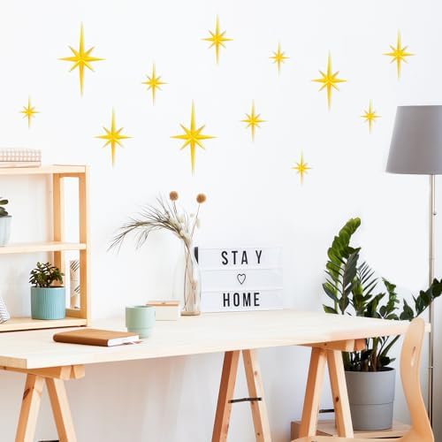3D Gold Star Wall Decals 12PCS Mid Century Modern Decor