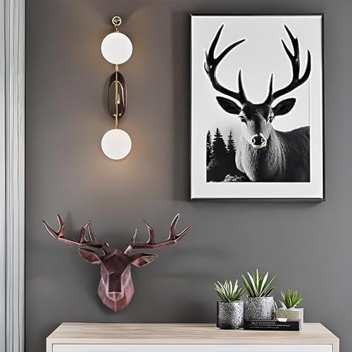 Copper Deer Head Wall Sculpture with Gold Accent