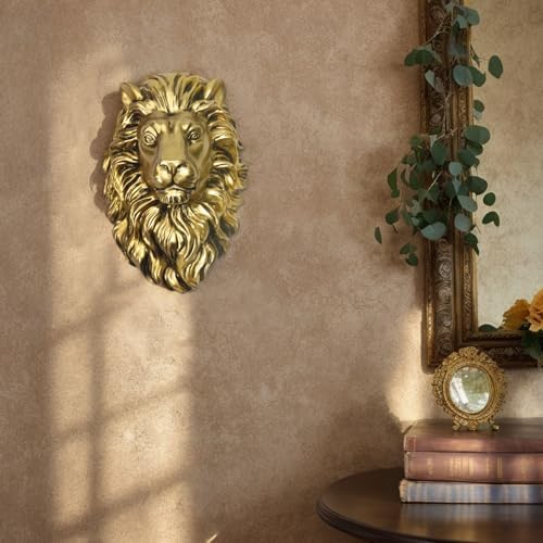 LUOWENXIANG Gold Lion Wall Sculpture Decor 45x25x65 Inch