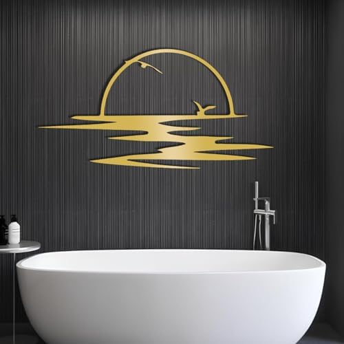 Flyoak Metal Sunrise Wall Art - 47x24 Inch Silver Decor