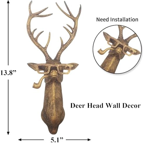 Deer Wall Sculpture Resin Animal Head Decor Rustic Wall Art for Home Office Living Room