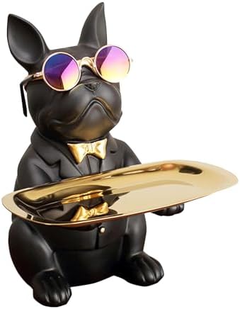French Bulldog Butler Resin Statue with Tray - Black 1