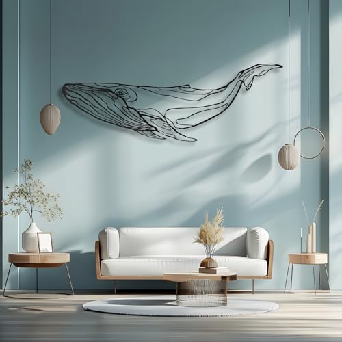 Blue Whale Metal Wall Decor 24x8 Inch