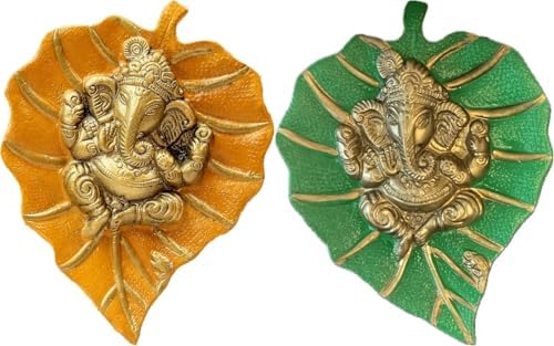 Charmy Crafts Metal Ganesha on Leaf Wall Hanging